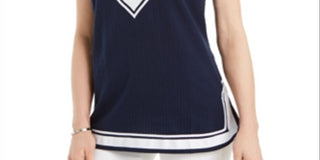 Charter Club Women's Seersucker Woven Tunic Top Blue Size Large