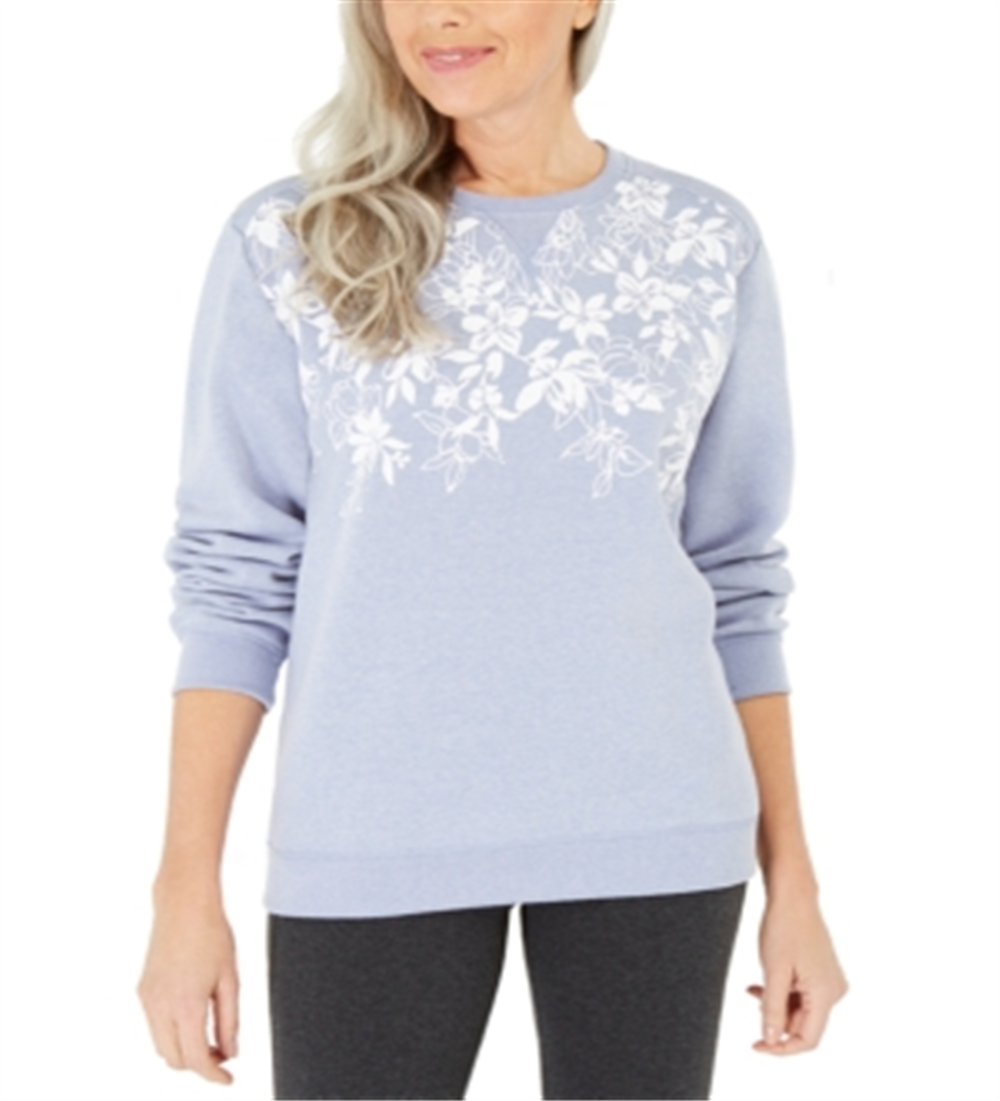Karen Scott Women's Floral Print Fleece Top Blue Size X-Small