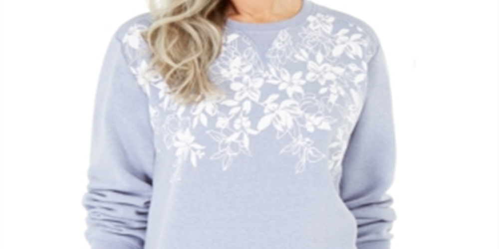 Karen Scott Women's Floral Print Fleece Top Blue Size X-Small