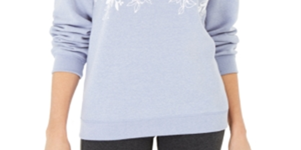Karen Scott Women's Floral Print Fleece Top Blue Size X-Small