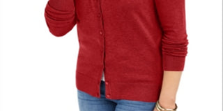 Charter Club Women's Long Sleeve Button Front Cardigan Red Size Small