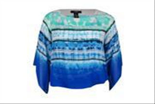 Alfani Women's Dot Printed Chiffon Blouson Blue Size Petite Small