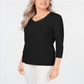 Karen Scott Women's Cotton V Neck Button Trim Top Black Size X-Small