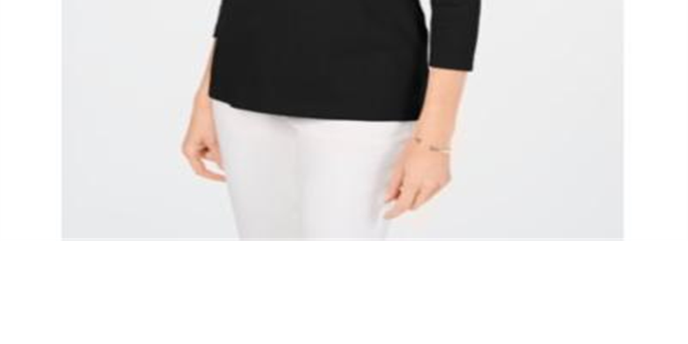 Karen Scott Women's Cotton V Neck Button Trim Top Black Size X-Small