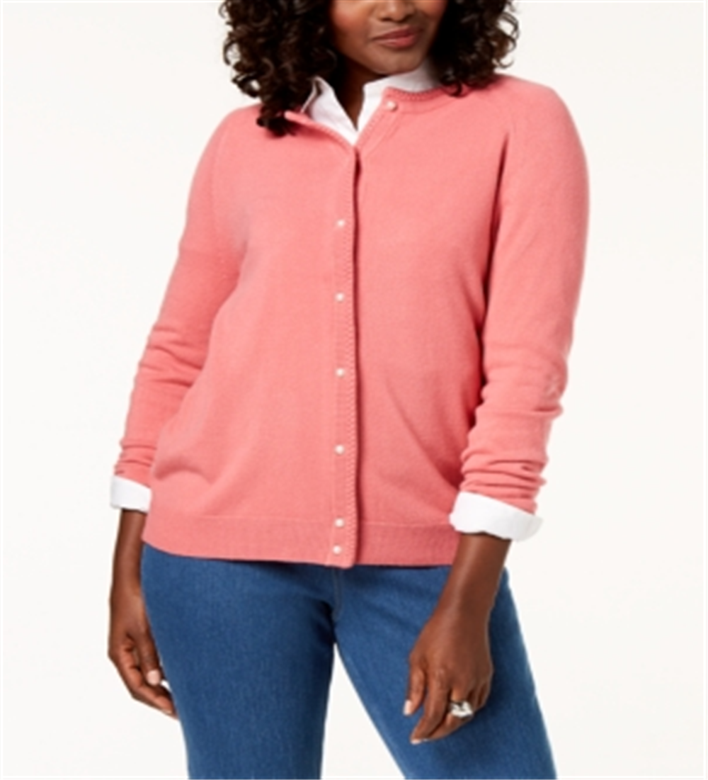 Karen Scott Women's Bead Button Cardigan Pink Size X-Small