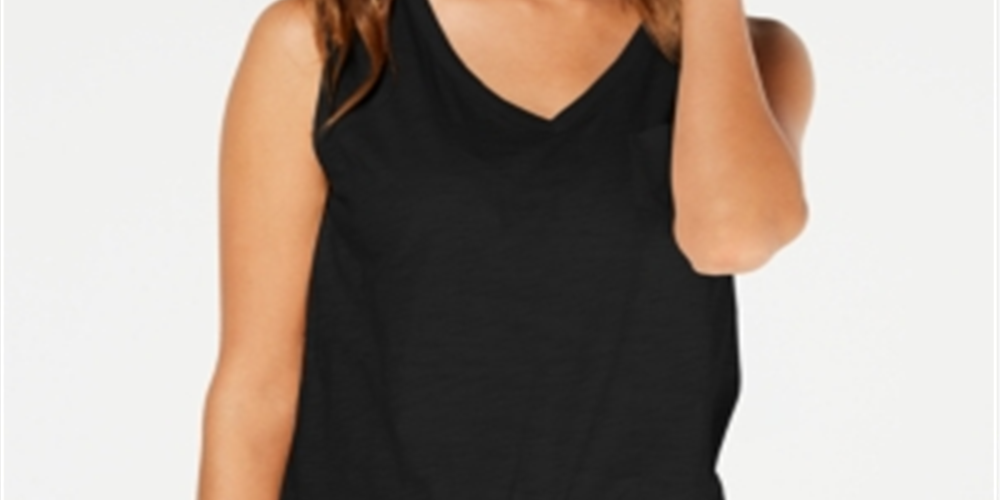 Style & Co Women's Cotton V Neck Tank Top Black Size Small