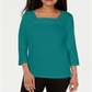 Karen Scott Women's Crochet Square Neck Top Green Size Small
