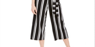 Charter Club Women's Striped Belted Jumpsuit  Black Size Small