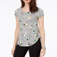 Alfani Women's Printed Round Hem T-Shirt Gray Size Petite Medium