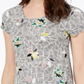 Alfani Women's Printed Round Hem T-Shirt Gray Size Petite Medium