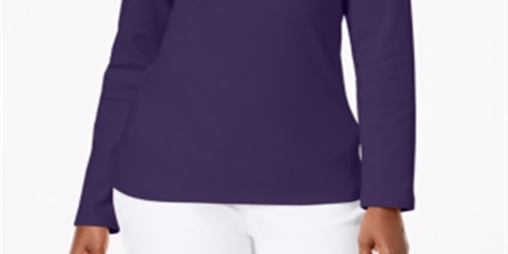 Karen Scott Women's Cotton Henleyn Neck Top Purple Size Petite L