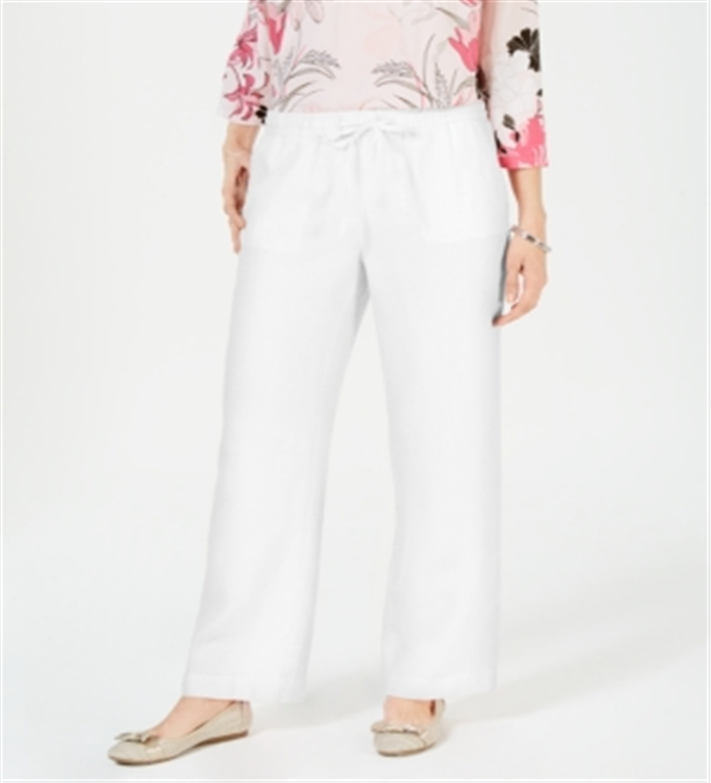Charter Club Women's Linen Drawstring Pants White Size Petite L