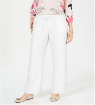 Charter Club Women's Linen Drawstring Pants White Size Petite L