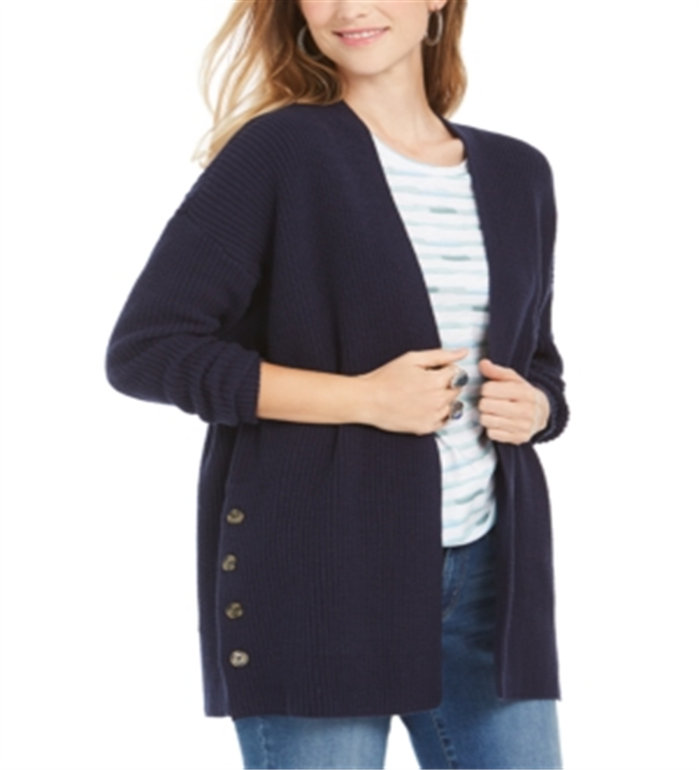 Style & Co Women's Button Side Oversized Cardigan Blue Size Small