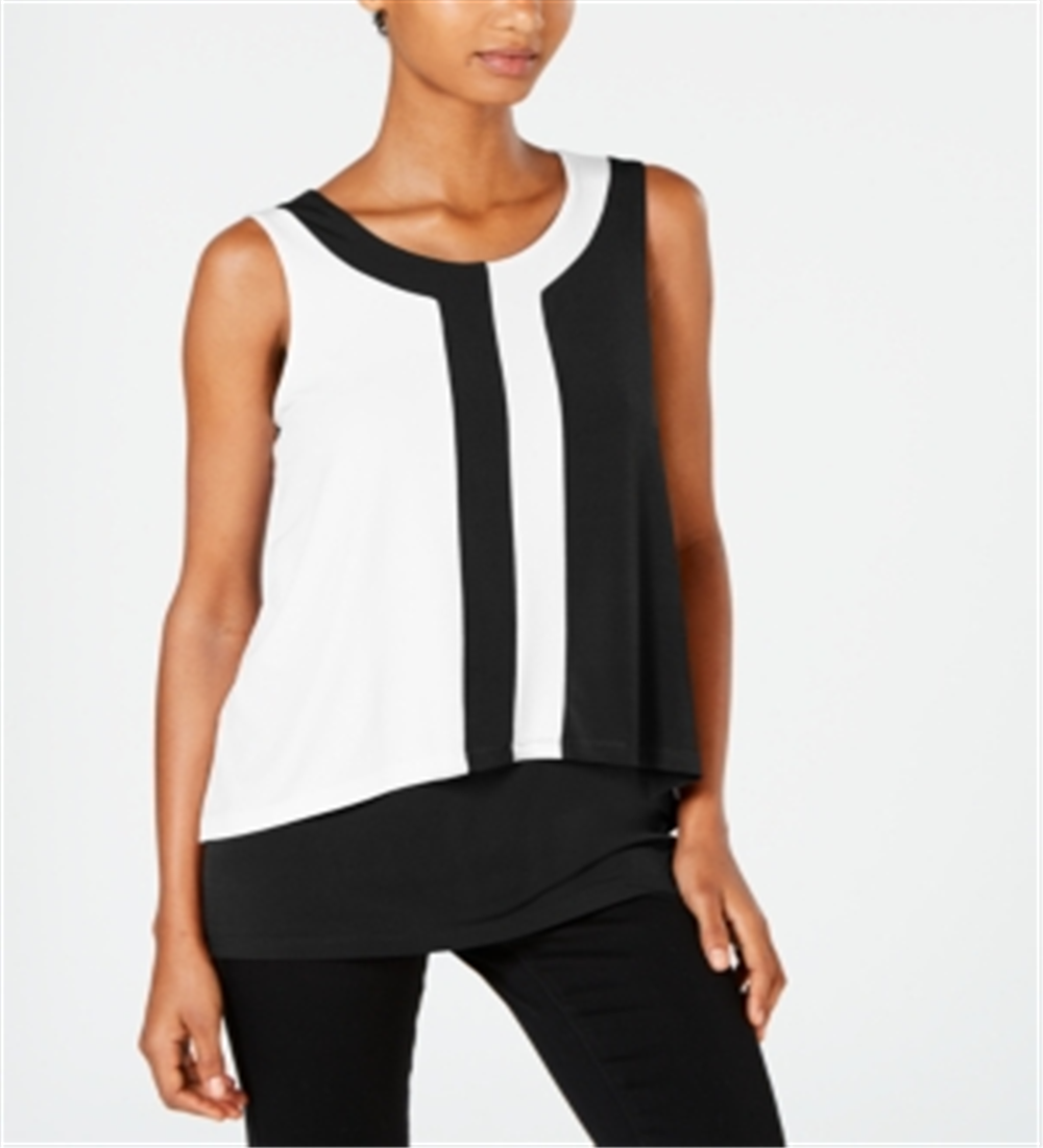 Alfani Women's Colorblocked Sleeveless Top Black Size Petite L