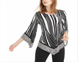 Alfani Women's Printed Pointed Hem Top Black Size Petite L