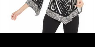 Alfani Women's Printed Pointed Hem Top Black Size Petite L