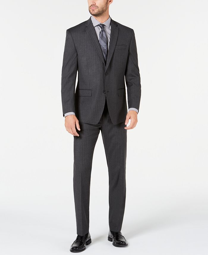 Marc New York by Andrew Marc Men's Modern-Fit Stretch Pinstripe Suit Gray Size 42 T
