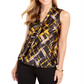 Kasper Women's Paint Strokes Tie Neck Blouse Yellow Size Medium