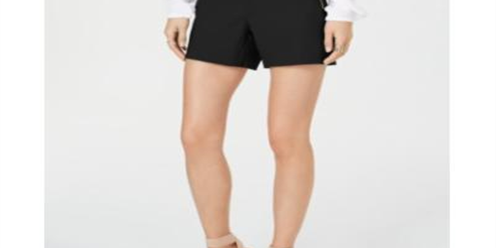 INC International Concepts Women's Bengaline Double Zipper Pull On High Waist Shorts Black Size 14