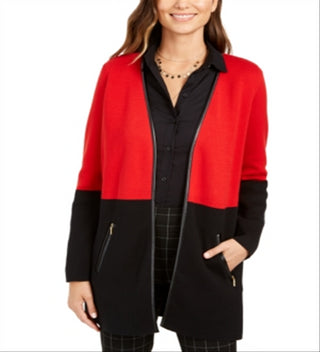 Charter Club Women's Milano Cotton Colorblocked Cardigan Red Size X-Small