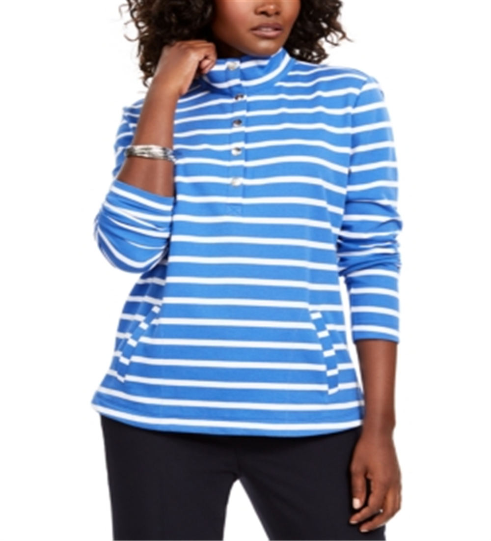 Karen Scott Women's Sport Striped Mock Neck Top Blue Size X-Small