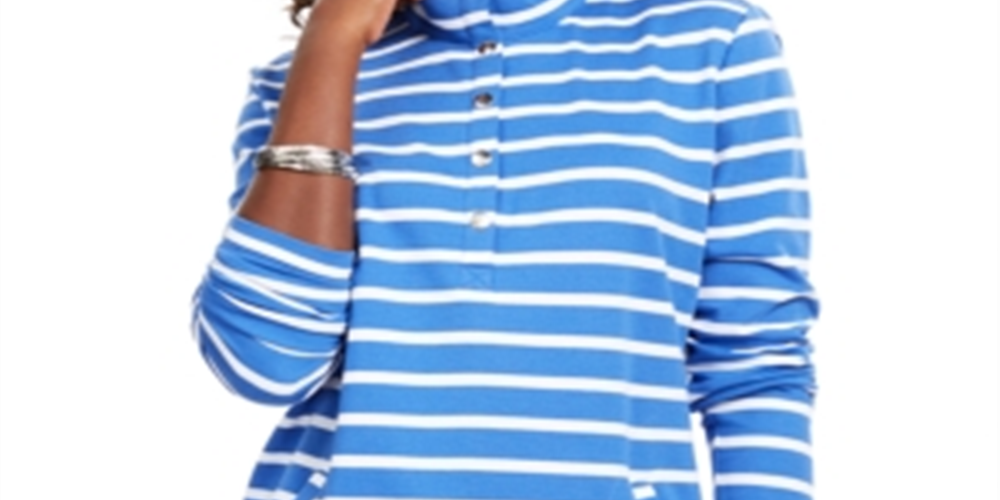 Karen Scott Women's Sport Striped Mock Neck Top Blue Size X-Small