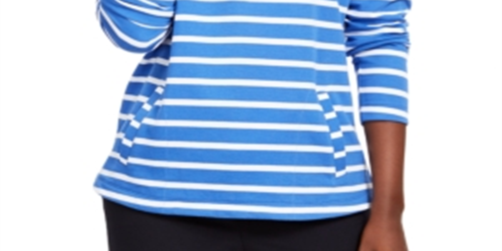 Karen Scott Women's Sport Striped Mock Neck Top Blue Size X-Small