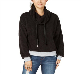 Ultra Flirt Women's Faux Fur Cropped Sweatshirt Black Size X-Small