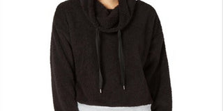Ultra Flirt Women's Faux Fur Cropped Sweatshirt Black Size X-Small