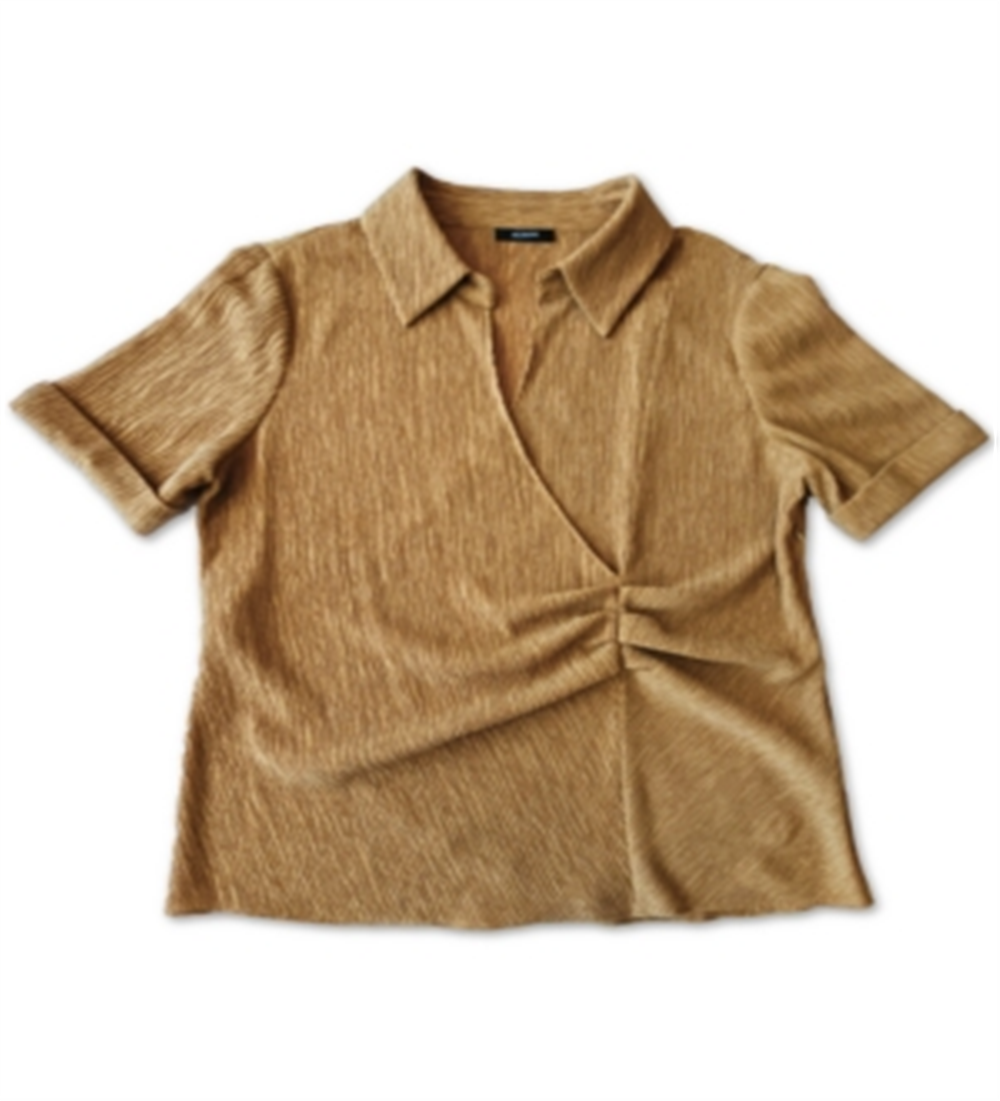 Alfani Women's Pleated Waist Surplice Henley Top Brown Size Large