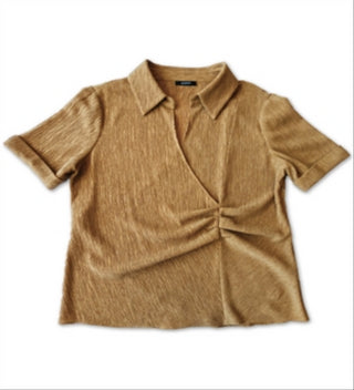Alfani Women's Pleated Waist Surplice Henley Top Brown Size Large