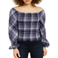 INC International Concepts Women's Plaid Smocked Top Blue Size X-Large