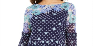 Charter Club Women's Printed Knit Mesh Top Blue Size XX-Large