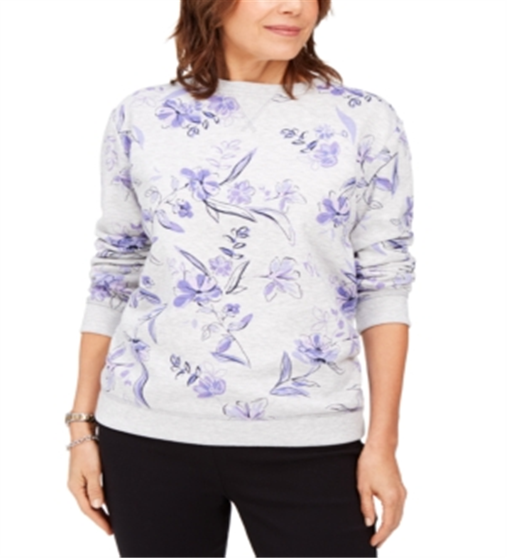 Karen Scott Women's Floral Print Fleece Sweatshirt Purple Size X-Small
