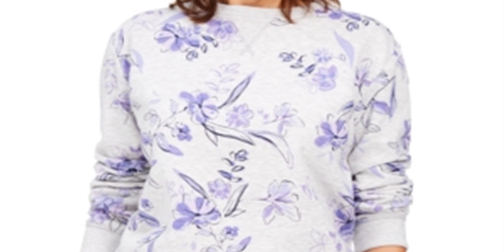 Karen Scott Women's Floral Print Fleece Sweatshirt Purple Size X-Small