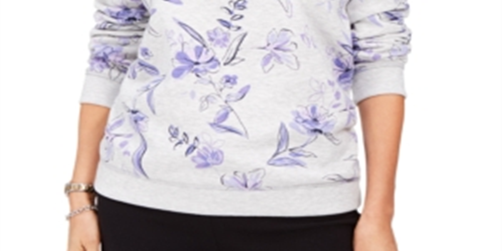 Karen Scott Women's Floral Print Fleece Sweatshirt Purple Size X-Small