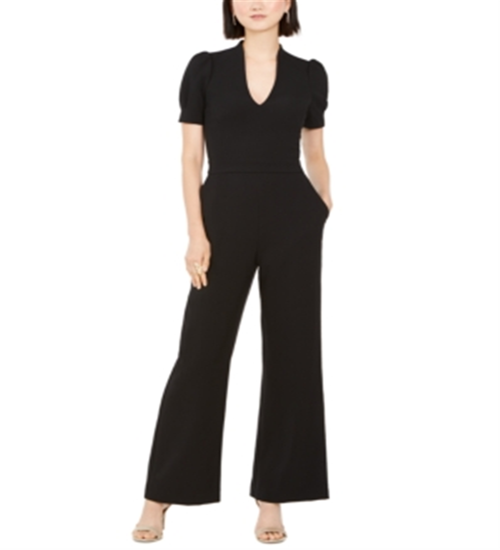 Vince Camuto Women's Puff Sleeve Wide Leg Jumpsuit Black Size 10