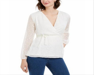 Charter Club Women's Clip Dot Wrap Top White Size XX-Large