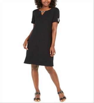 Karen Scott Women's Cotton Keyhole Dress Black Size Small