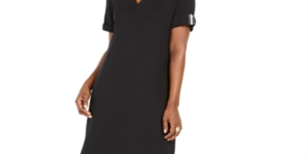 Karen Scott Women's Cotton Keyhole Dress Black Size Small
