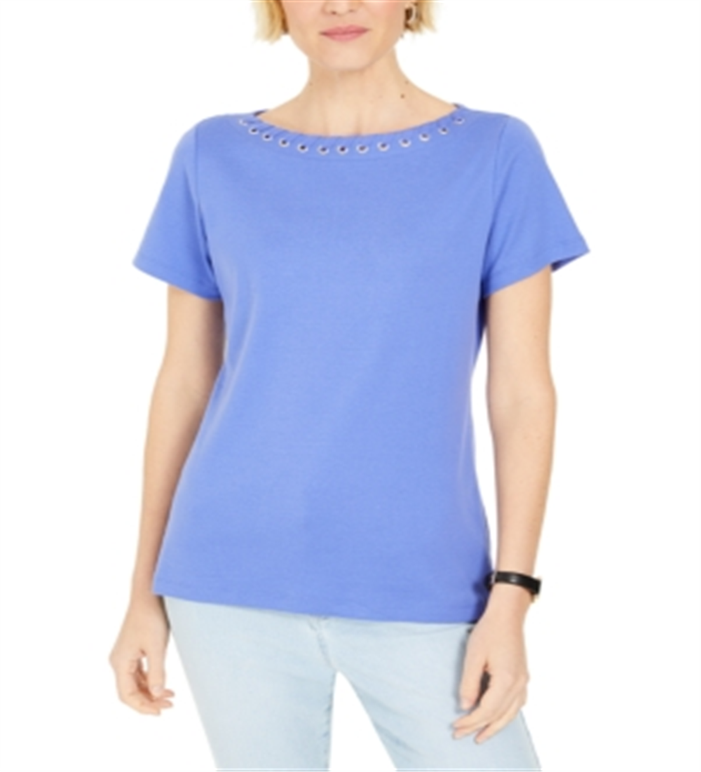 Karen Scott Women's Grommet Trim Top Purple Size X-Small