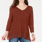 Style & Co Women's V Neck Chiffon Hem Top Red Size Large