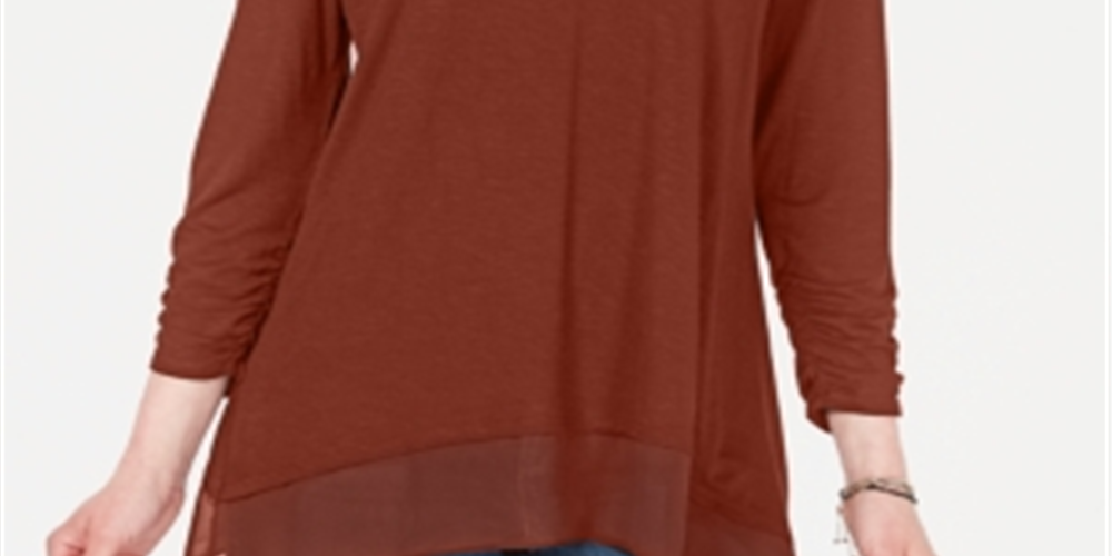 Style & Co Women's V Neck Chiffon Hem Top Red Size Large