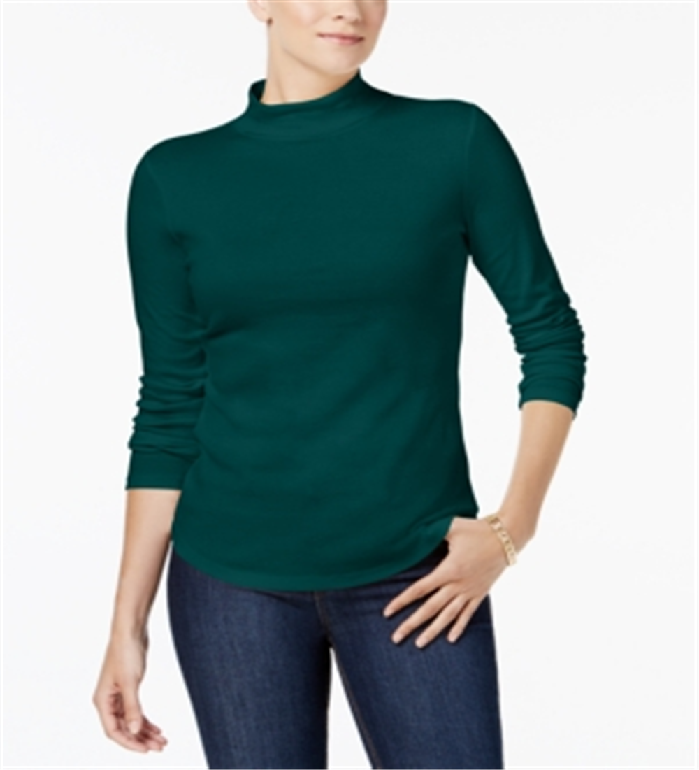 Charter Club Women's Cotton Mock-Neck Top Green Size X-Small