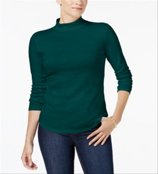 Charter Club Women's Cotton Mock-Neck Top Green Size X-Small