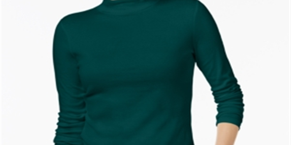Charter Club Women's Cotton Mock-Neck Top Green Size X-Small