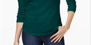 Charter Club Women's Cotton Mock-Neck Top Green Size X-Small