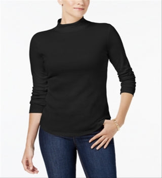 Charter Club Women's Cotton Mock Neck Top Black Size X-Small