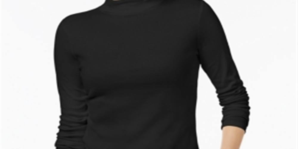 Charter Club Women's Cotton Mock Neck Top Black Size X-Small